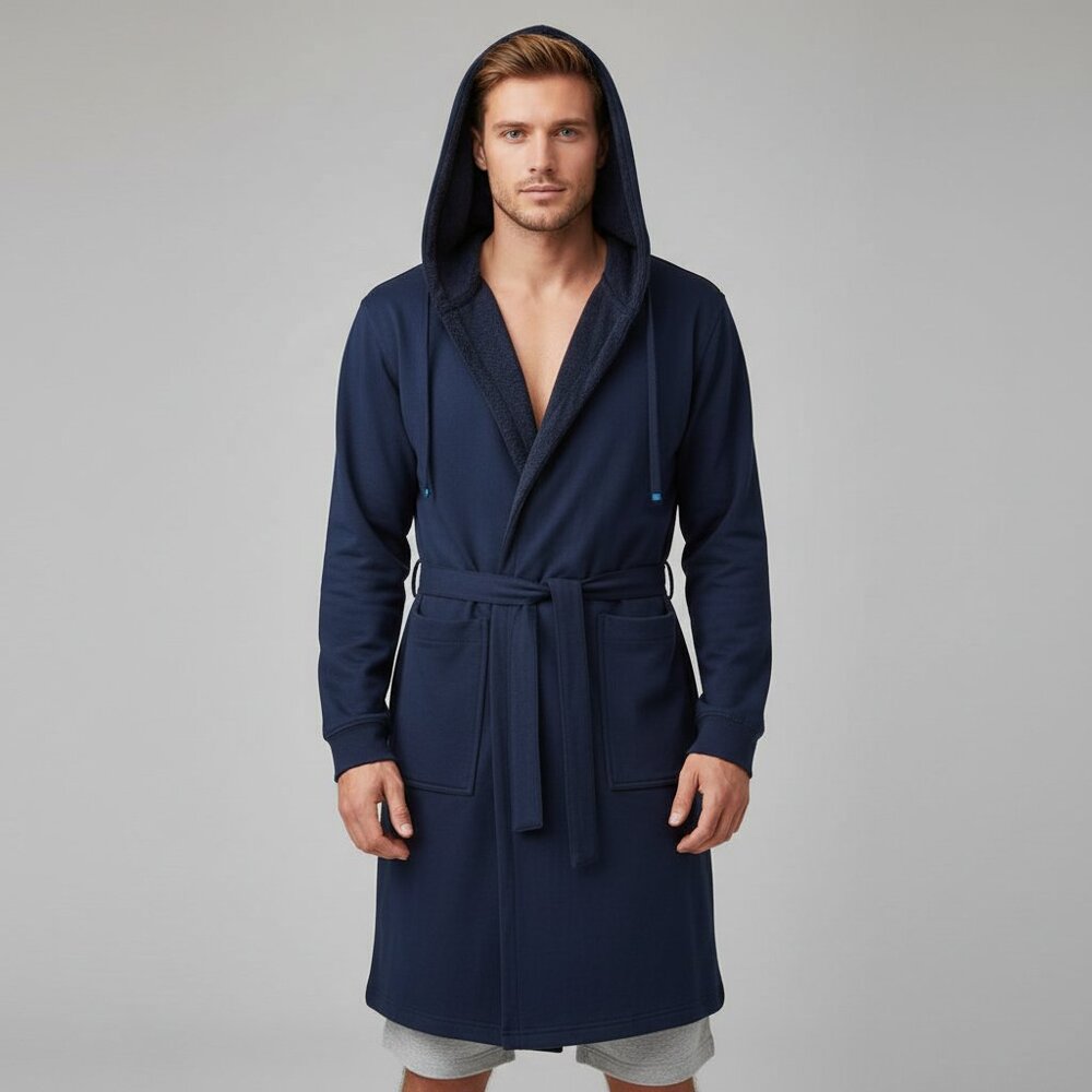 Dude Robe Navy Hooded Double Lined Robe